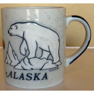 Alaska Ace 83 Polar Bear 10 oz. Souvenir Mug Gray White w/Blue Speckle 3.5" Tall